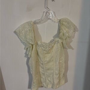 SHEIN Cream Ruffled Cap Sleeve Blouse